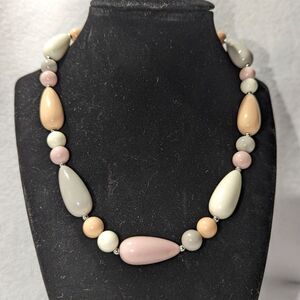 Pastel Pink Peach Grey White Beaded Necklace Vintage